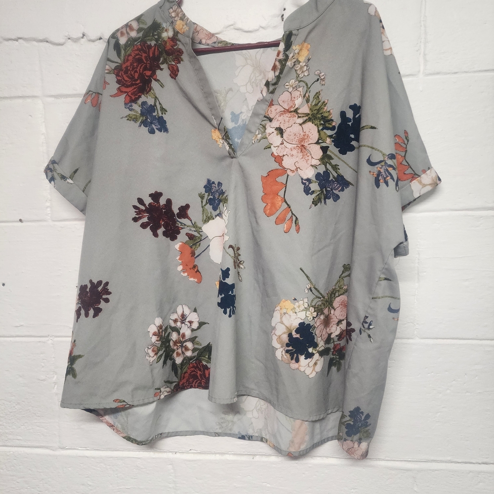 Floral Split-Neck Blouse in Sage Green - Women's Top Part Of 3 For 25 Sale